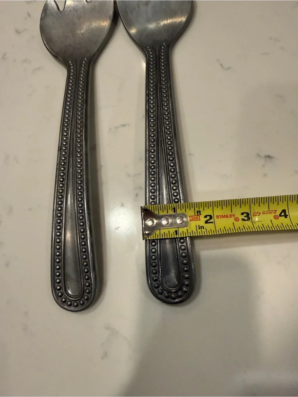 Vintage Wilton Armetale Salad Serving Set Beaded Handle 12” Fork Spoon